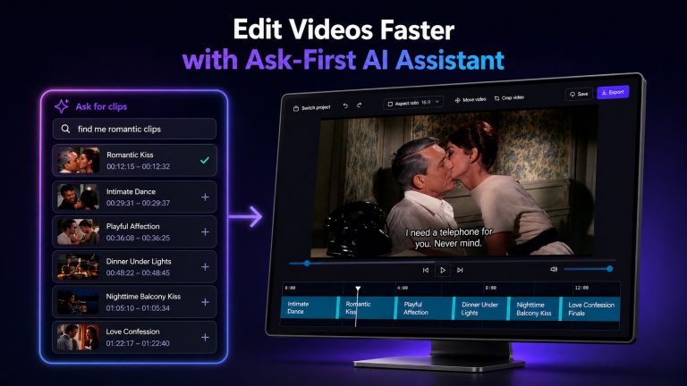 image of an ask first ai video editor with romantic clips